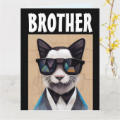 CHAT COOL FRÈRE CARTE DE SALUT D'ANNIVERSAIRE (Fleur jaune)