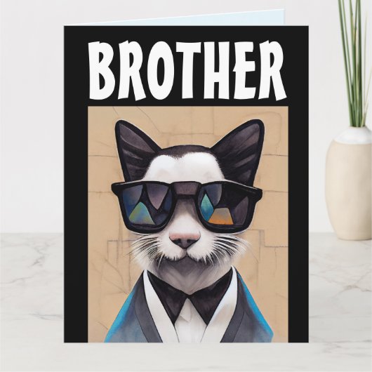 CHAT COOL FRÈRE CARTE DE SALUT D'ANNIVERSAIRE (Devant)
