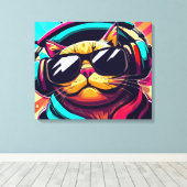 chat cool portant des écouteurs impression d'art (Insitu (Plancher de Bois))