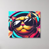 chat cool portant des écouteurs impression d'art (Recto)
