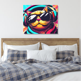 chat cool portant des écouteurs impression d'art