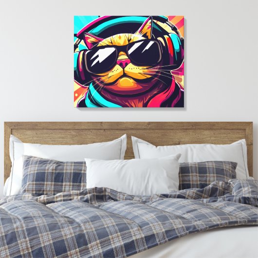 chat cool portant des écouteurs impression d'art (Insitu(Chambre))