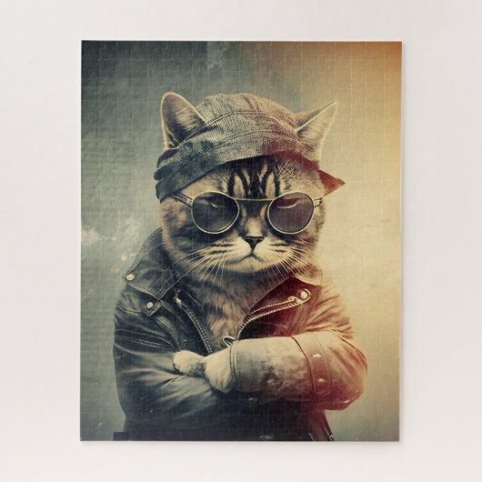 Chat Cool rétro en Cuir Veste Jigsaw Puzzle (Vertical)