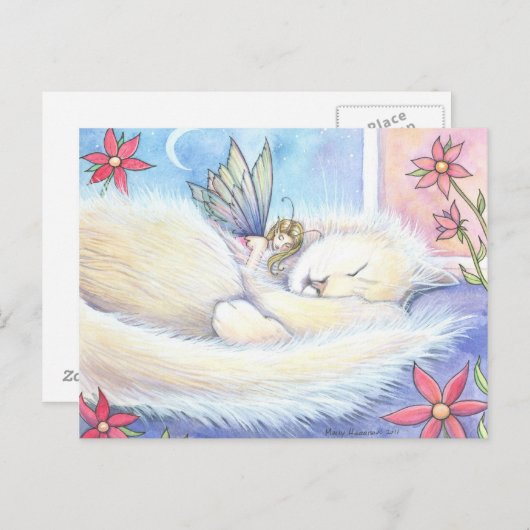 Chat couché mignon et carte postale (Devant / Derrière)