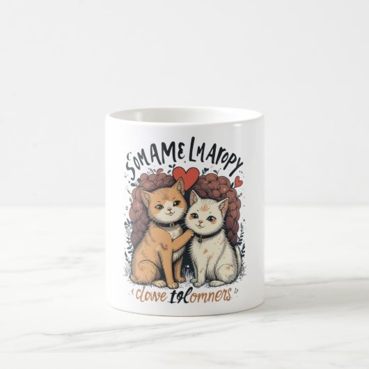 Chat Couple Log Mug Cute Romantique Kitty Coffee C (Centre)