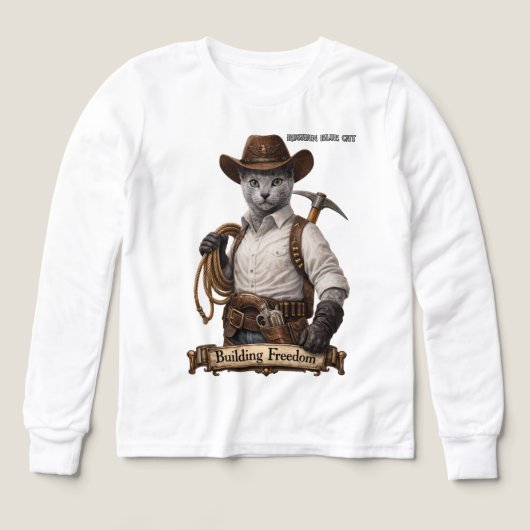 Chat Cowboy Bleu Russe – Construire la Liberté (Motif recto)