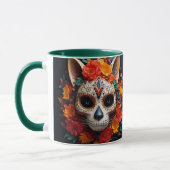 Chat crâne sucre avec Mug Fleurs (Gauche)