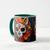 Chat crâne sucre avec Mug Fleurs (Devant gauche)