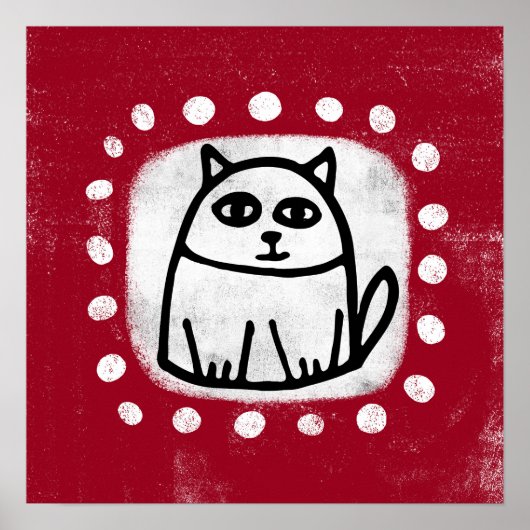 Chat Cute Sur Poster Rouge Art Mur (Devant)