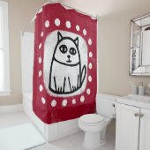 Chat Cute Sur Rideau De Douche Rouge (En situation)