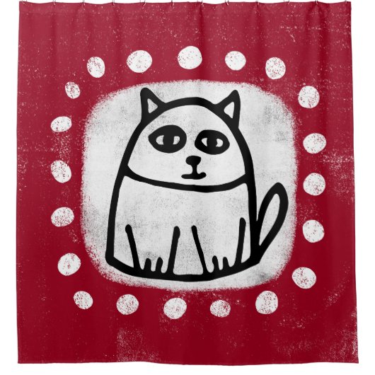 Chat Cute Sur Rideau De Douche Rouge (Devant)