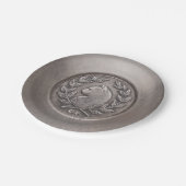 Chat d’Argent Assiette en Papier Argent Vieilli (Angle)