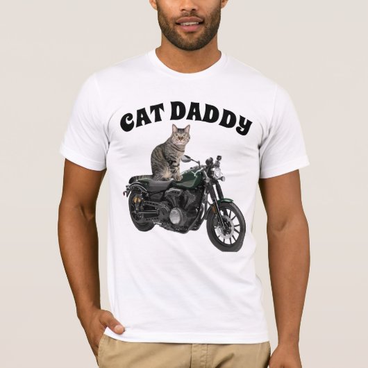 CHAT DADDY DAD MOTORCYCLE CHAT T-SHIRTS HOMMES (Devant)