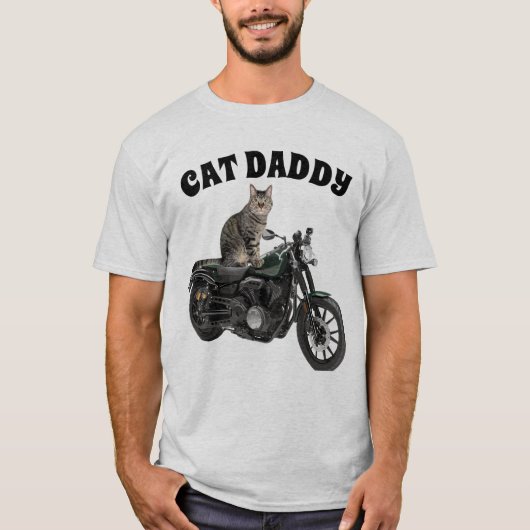 CHAT DADDY DAD MOTORCYCLE CHAT T-SHIRTS HOMMES (Devant)