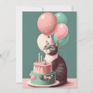 Chat d'anniversaire avec Casquette de fête Carte d
