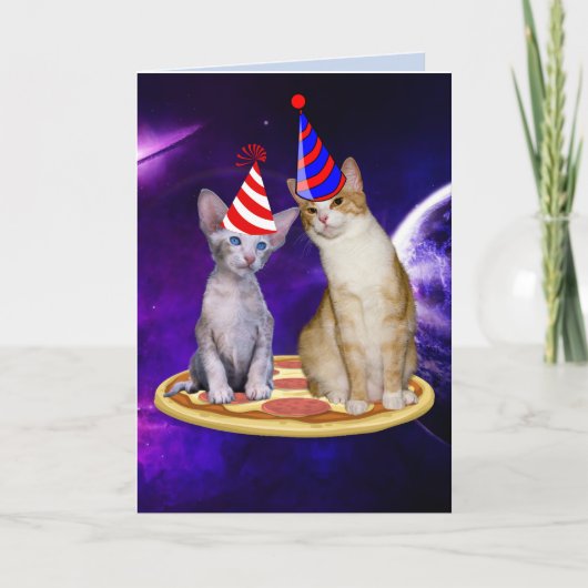 CHAT D'ANNIVERSAIRE EN ESPACE AVEC CARTE PIZZA CAT (Devant)