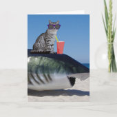 CHAT D'ANNIVERSAIRE SUR CARTE DE REQUINS DE PLAGE (Devant)