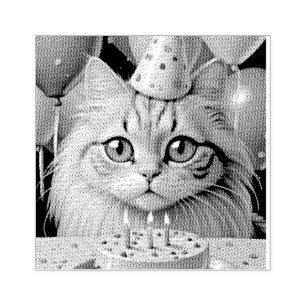 CHAT D'ANNIVERSAIRE TAMPON DE CAOUTCHOUC