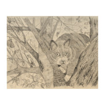 Chat dans Arbre Bois Mur Art