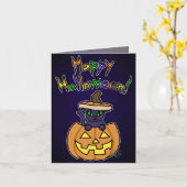 Chat dans la carte d'Halloween Jack-o'lanterne (Fleur jaune)