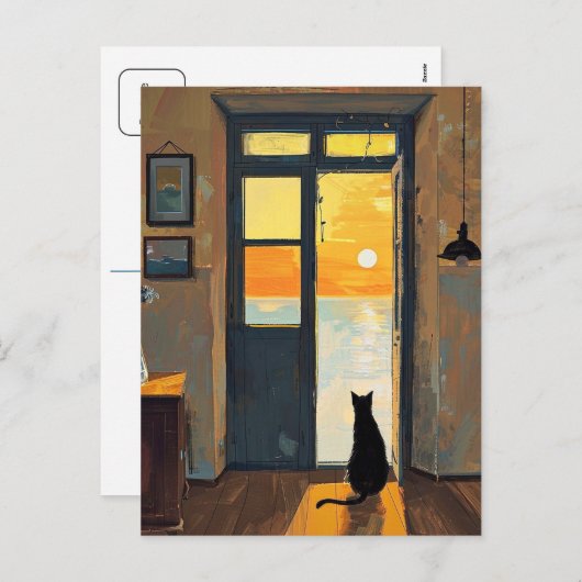 Chat dans la carte postale de la porte (Devant / Derrière)