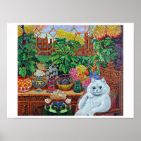 Chat dans la salle du jardin par Louis Wain Poster