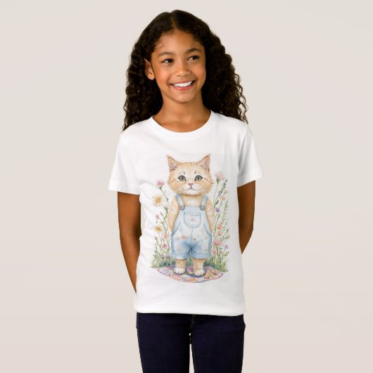 Chat dans les salons en T-shirt Fleur sauvage (Devant entier)