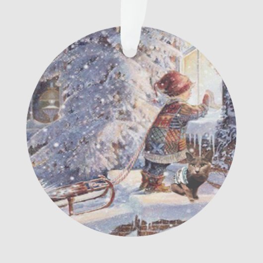 Chat dans l'ornement de Noël de neige (devant)