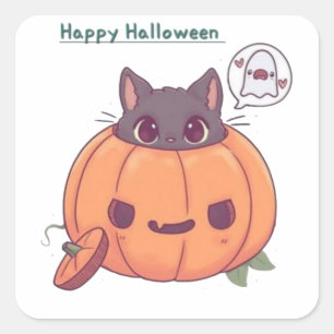Chat dans un autocollant Halloween Citrouille 🎃🐱
