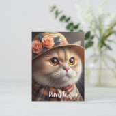 Chat dans un chapeau de paille Carte postale pour (Debout devant)