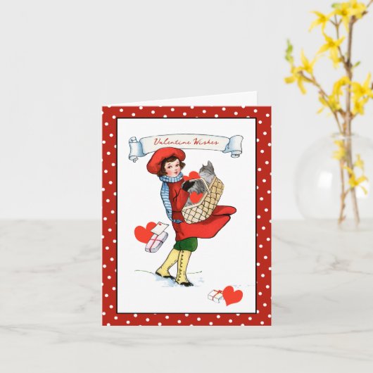 Chat dans un panier Carte Saint-Valentin (Fleur jaune)