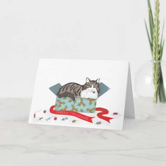 Chat dans une boîte Carte de Noël (Devant)
