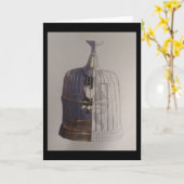 Chat dans une cage d'oiseaux Carte de voeux (Fleur jaune)
