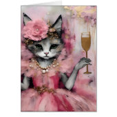 Chat dans une robe rose avec un verre d'or (Devant)