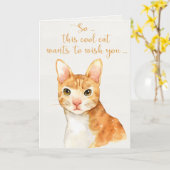 Chat d'aquarelle orange - Bonne carte d'anniversai (Fleur jaune)