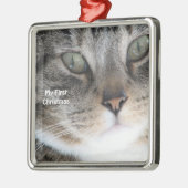 Chat d'argent Mon premier ornement photo de Noël (Gauche)