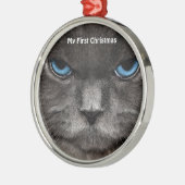 Chat d'argent Mon premier ornement photo de Noël (Gauche)