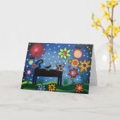 Chat d'ART POPULAIRE avec l'attitude PAR la carte (Fleur jaune)