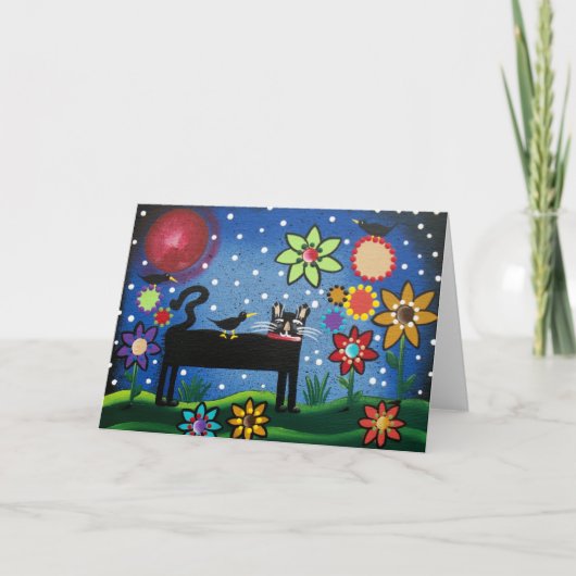 Chat d'ART POPULAIRE avec l'attitude PAR la carte (Devant)