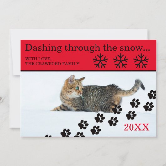 Chat Dashing Through the Snow - Carte de Noël 3x5 (Devant)