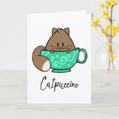 Chat de bande dessinée de Catpuccino et carte de (Fleur jaune)