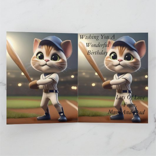 Chat de baseball 3D amusant, grande carte d'annive (Intérieur)