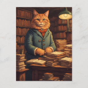 chat de bibliothèque #10 carte postale