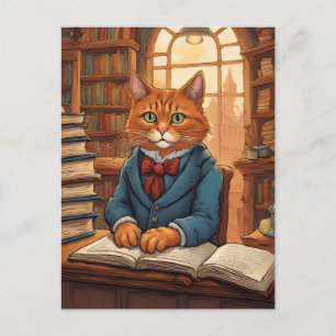 chat de bibliothèque #11 carte postale