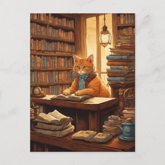chat de bibliothèque #12 carte postale (Devant)