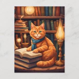 chat de bibliothèque #13 carte postale