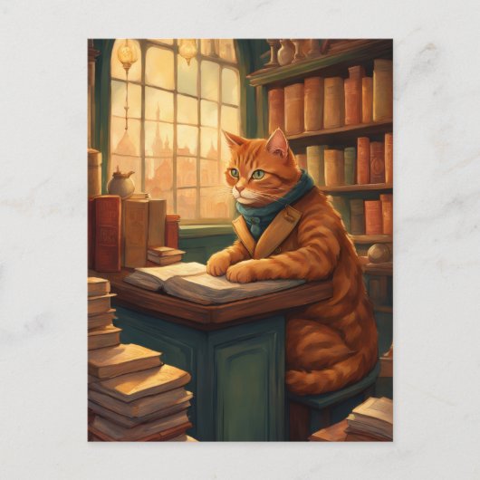chat de bibliothèque #14 carte postale (Devant)