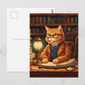 chat de bibliothèque #15 carte postale (Devant / Derrière)