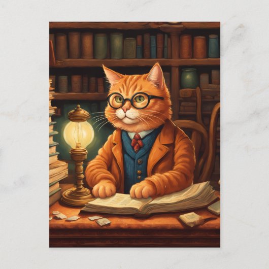chat de bibliothèque #15 carte postale (Devant)