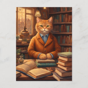 chat de bibliothèque #16 carte postale